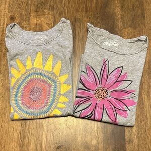 OshKosh B'gosh Gray Tees with Pink and Yellow Floral Designs